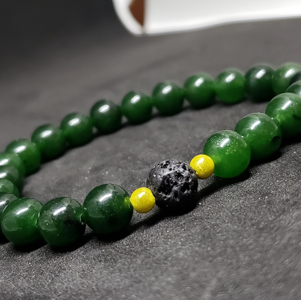 Emerald, lava stone, miracle bead bracelet